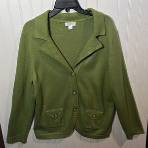 Christopher & Banks Women's Green Long Sleeve Blazer Cardigan Pockets Size XL